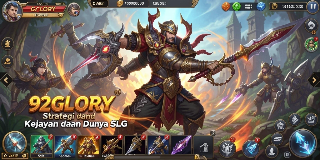 Screenshot menampilkan pertempuran epik di 92GLORY dengan pasukan yang siap tempur.