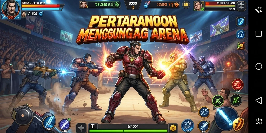 Screenshot utama DS99 menampilkan pertarungan epik antara karakter dengan efek visual yang menakjubkan.