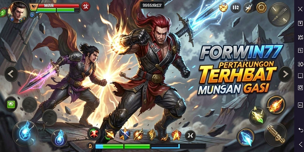 Tampilan gameplay pertarungan yang intens dan menarik di FORWIN77.