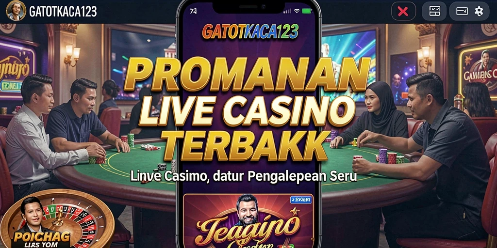 Tampilan screenshot GATOTKACA123 dengan dealer dan permainan Live Casino.