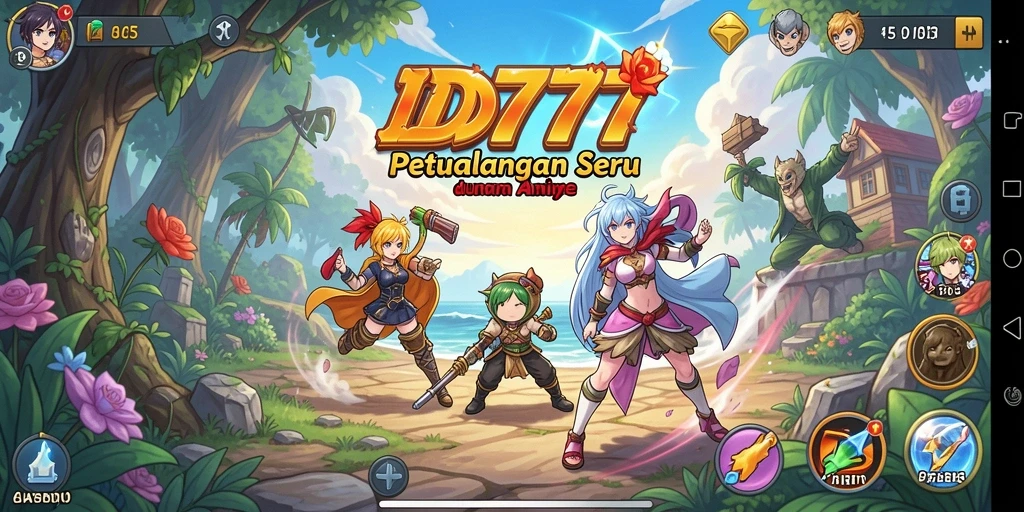 Tangkapan layar gameplay ID777 menampilkan karakter anime dalam aksi spektakuler.