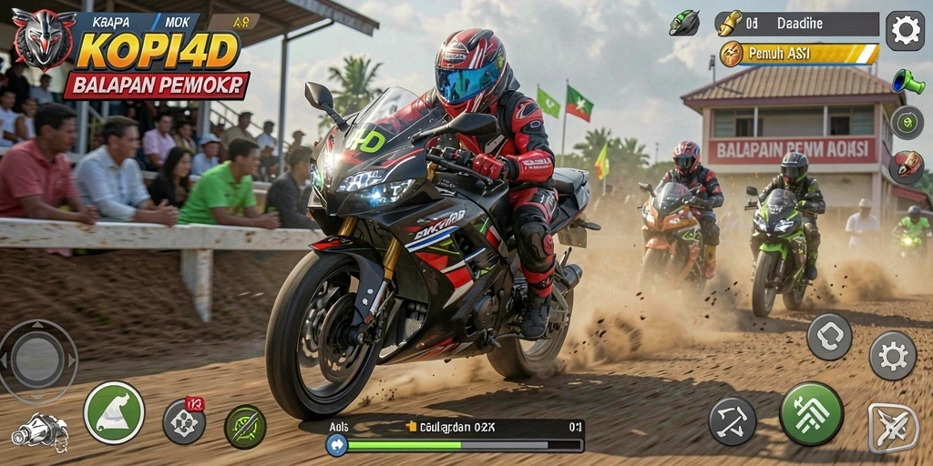 Tampilan gameplay KOPI4D yang menantang dalam balapan motor.