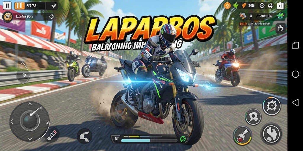 Tampilan menarik dari gameplay balapan motor di LAPARBOS.