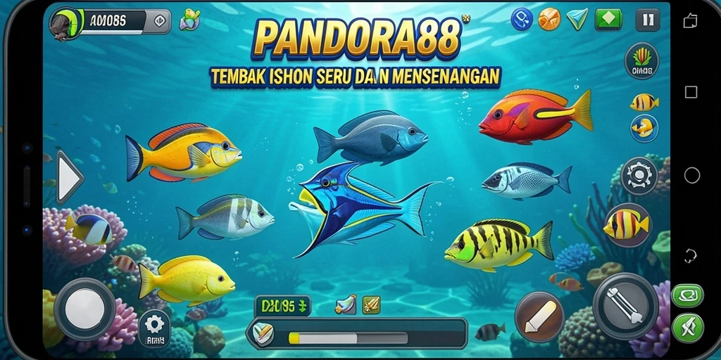 Tampilan layar gameplay PANDORA88 saat menembak ikan.