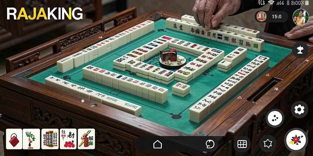 Tampilan gameplay seru dari RAJAKING yang penuh strategi Mahjong.