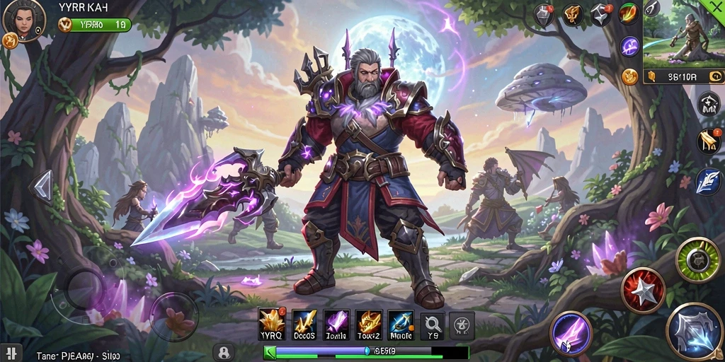 Screenshot gameplay YYRR yang menampilkan pertarungan seru dalam dunia fantasi.